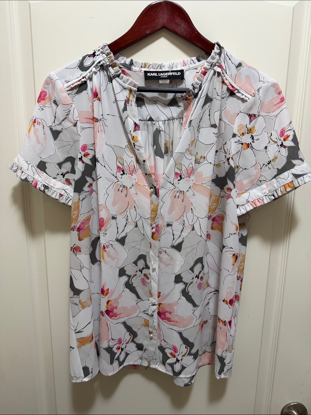 Karl Lagerfeld White Floral Short-Sleeve Blouse